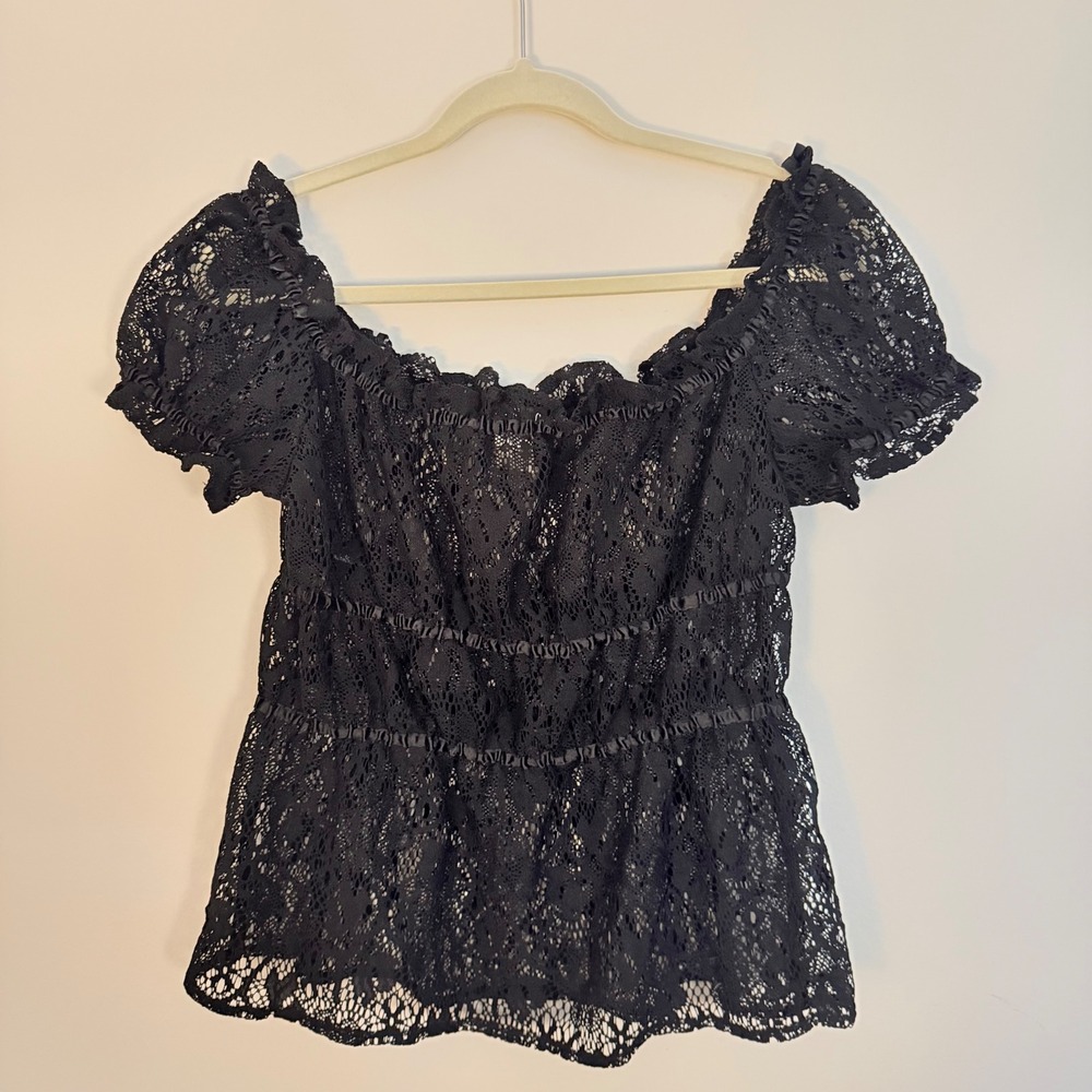 Vintage INC International Concepts Y2K Babydoll Black Top Lace SZ XL 90s - Picture 6 of 6